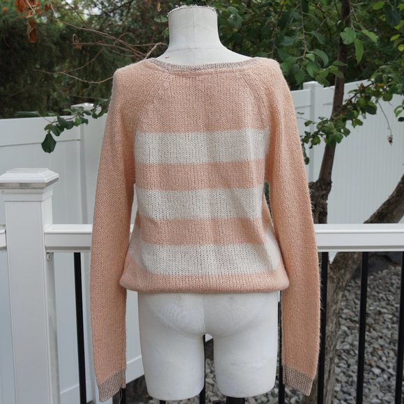 Cream and Pastel Pink Striped Knit Sweater - Picture 5 of 5